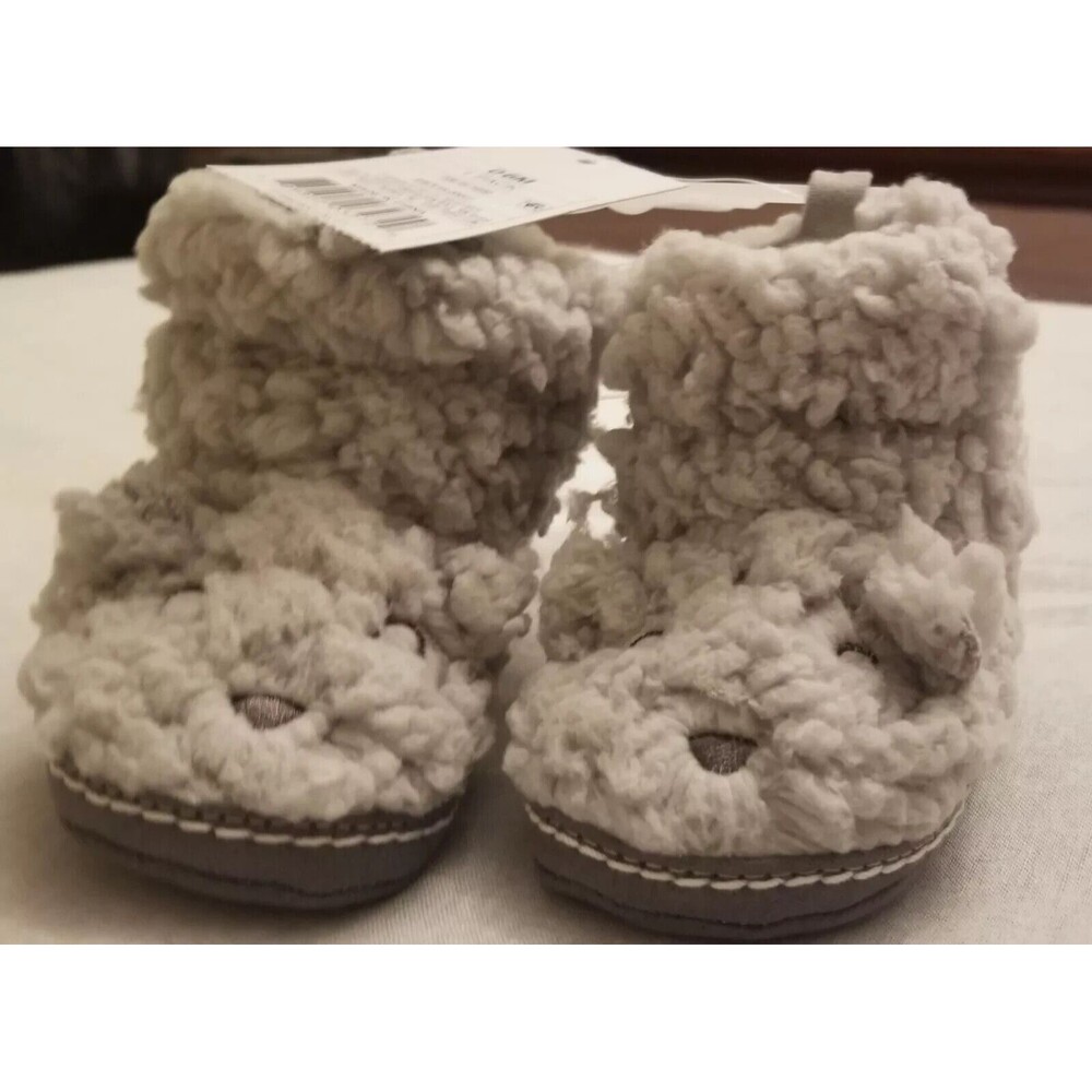 CLOUD Baby Bear Fuzzy Slippers Gray Infant Size 0-6 Months Booties